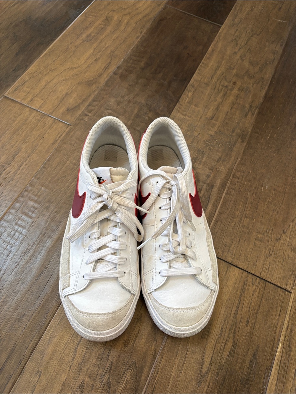Nike White Low-Top Blazers Sneakers with Red Swoosh Size 6Y